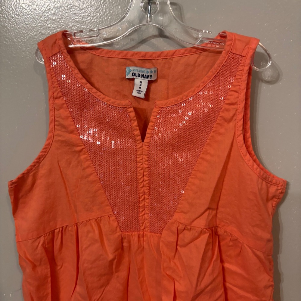 Old Navy Set of 2 Sleeveless Top Orange Teal Sequin Embellished (Girls Medium 8) - Picture 2 of 11